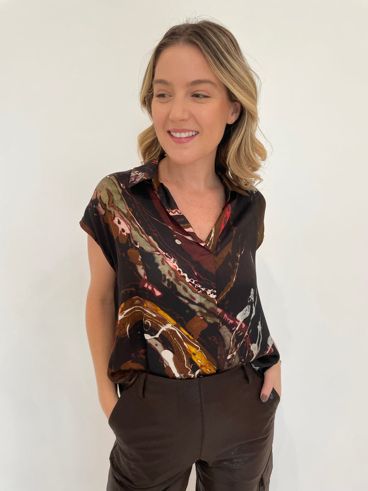 Lola & Sophie Fairytale Haley V-Neck Top in Brown available at Barbara Katz