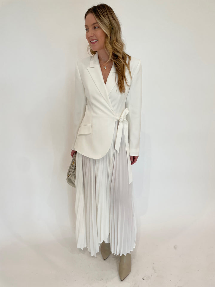 Simkhai Ambretta Combo Blazer Dress in Ivory with DeMellier Miami Clutch in Off White available at Barbara Katz