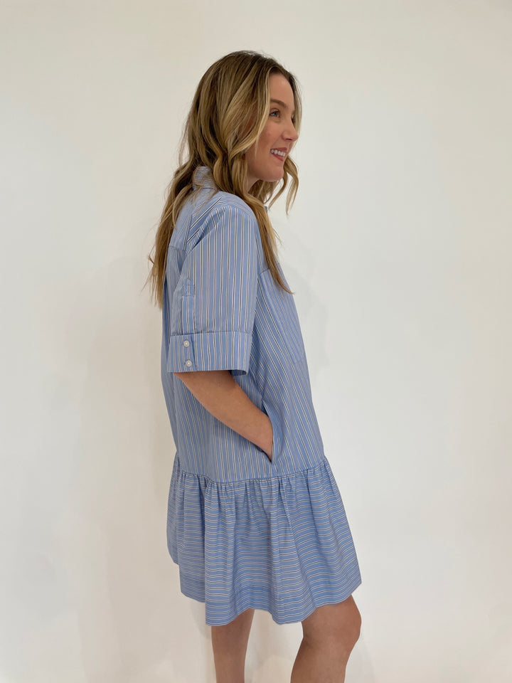 Simkhai Cris Short Sleeve Shirt Dress in Harbor Blue Stripe available at Barbara Katz