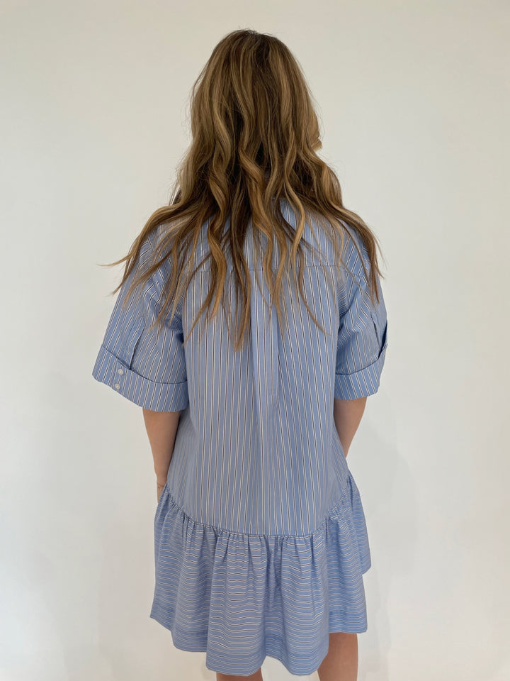 Simkhai Cris Striped Shirt Dress in Harbor Blue Stripes available at Barbara Katz