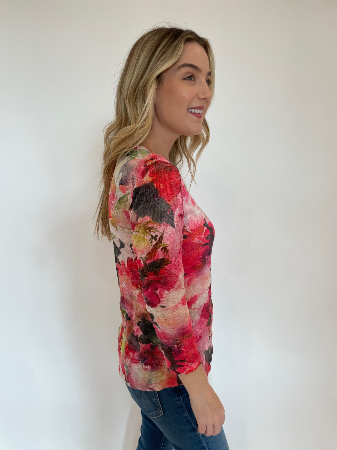 David Cline Azure 3/4 Sleeve Top in Flower available at Barbara Katz