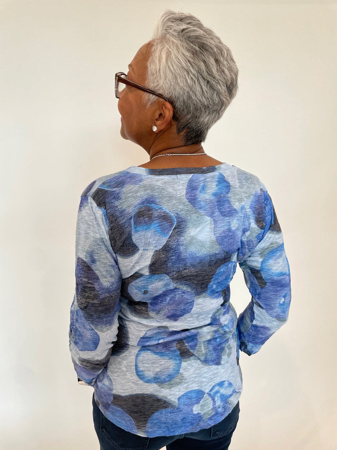 David Cline Azure 3/4 Sleeve Top in Cloud available at Barbara Katz