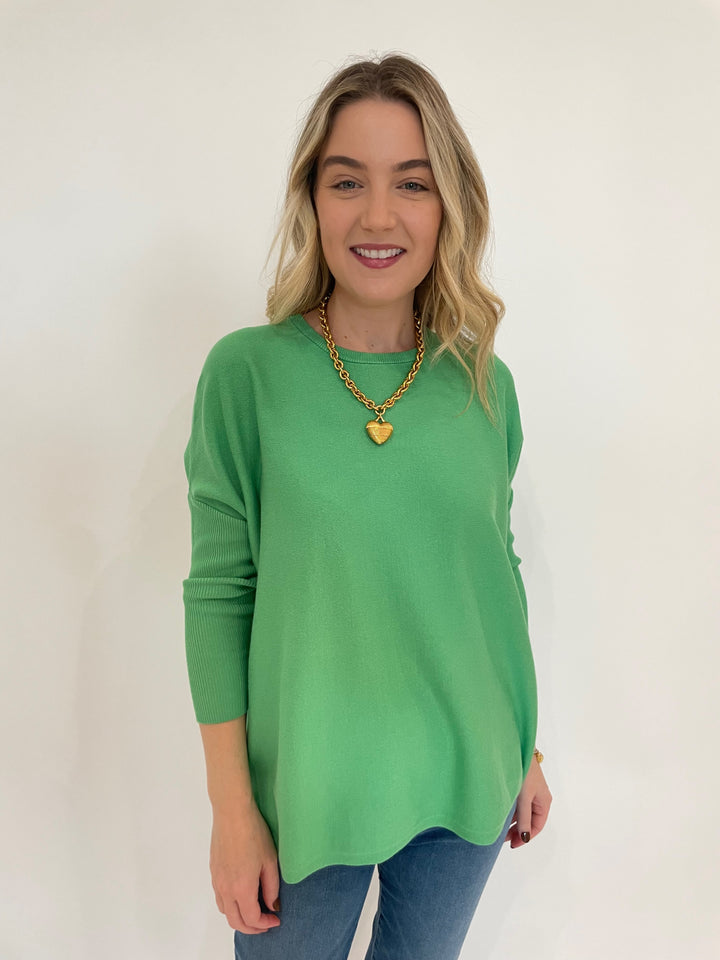 BK Sabrina Boxy Sweater in Island Green with Elizabeth Cole Jewelry Mallory Necklace available at Barbara Katz