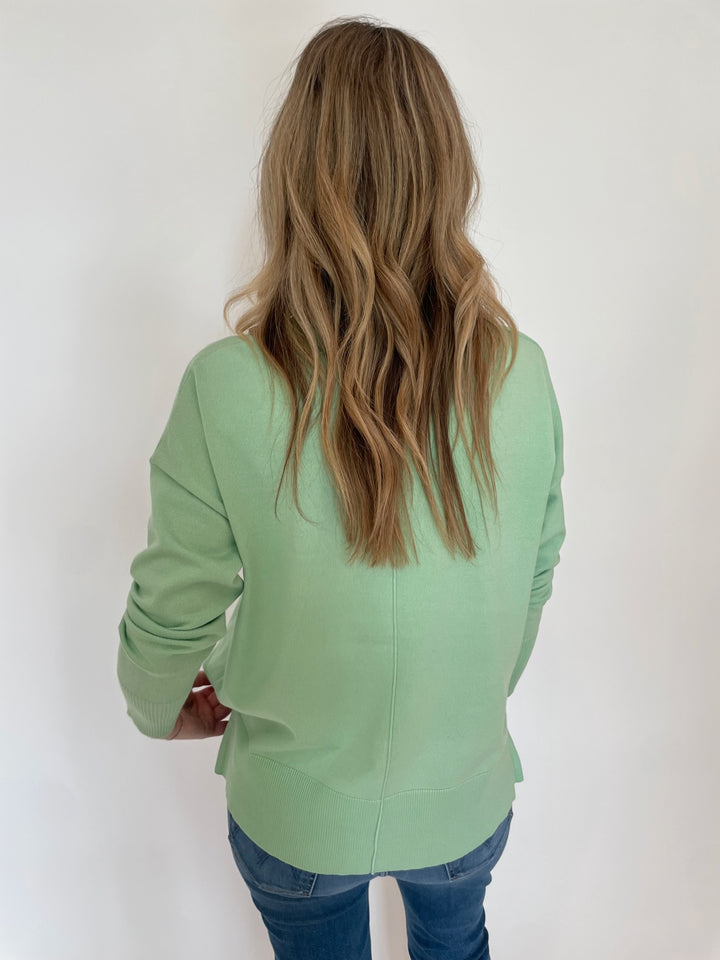 BK Shaina Center Seam Sweater in Pale Green available at Barbara Katz