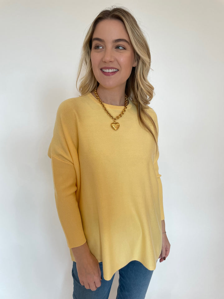 BK Sabrina Boxy Sweater in Pale Yellow  with Elizabeth Cole Jewelry Mallory Necklace available at Barbara Katz