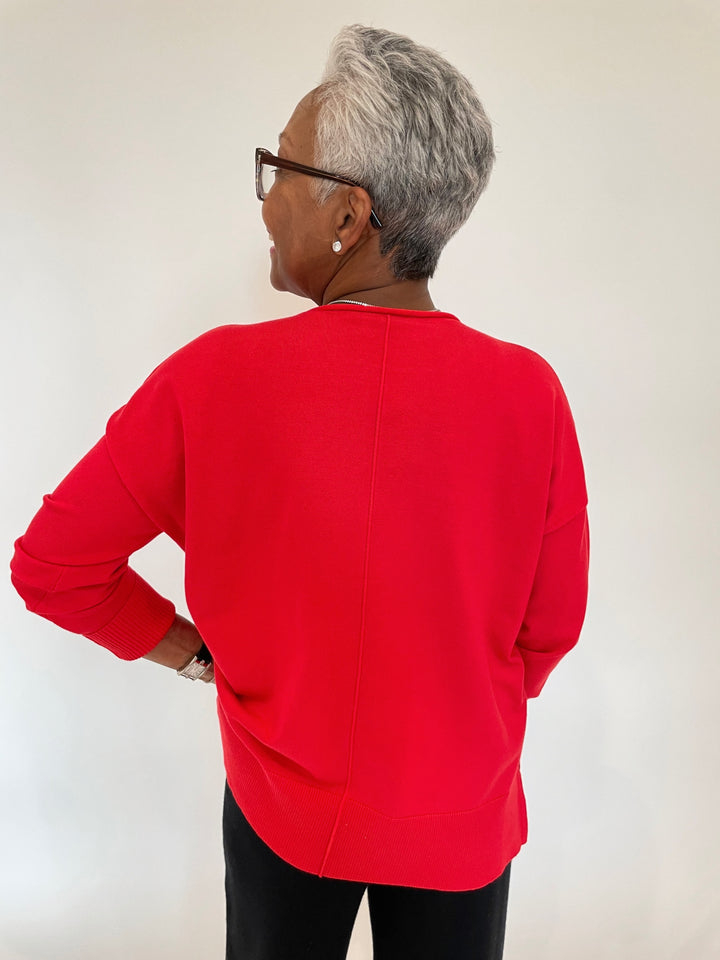 BK Shaina Center Seam Sweater in Fiery Red available at Barbara Katz