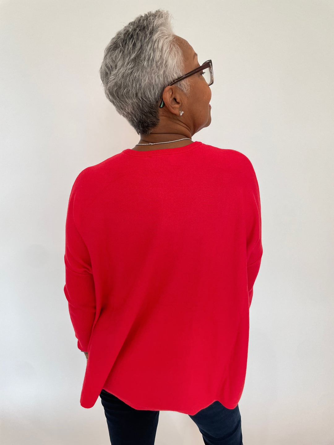 BK Sabrina Boxy Sweater in True Red available at Barbara Katz