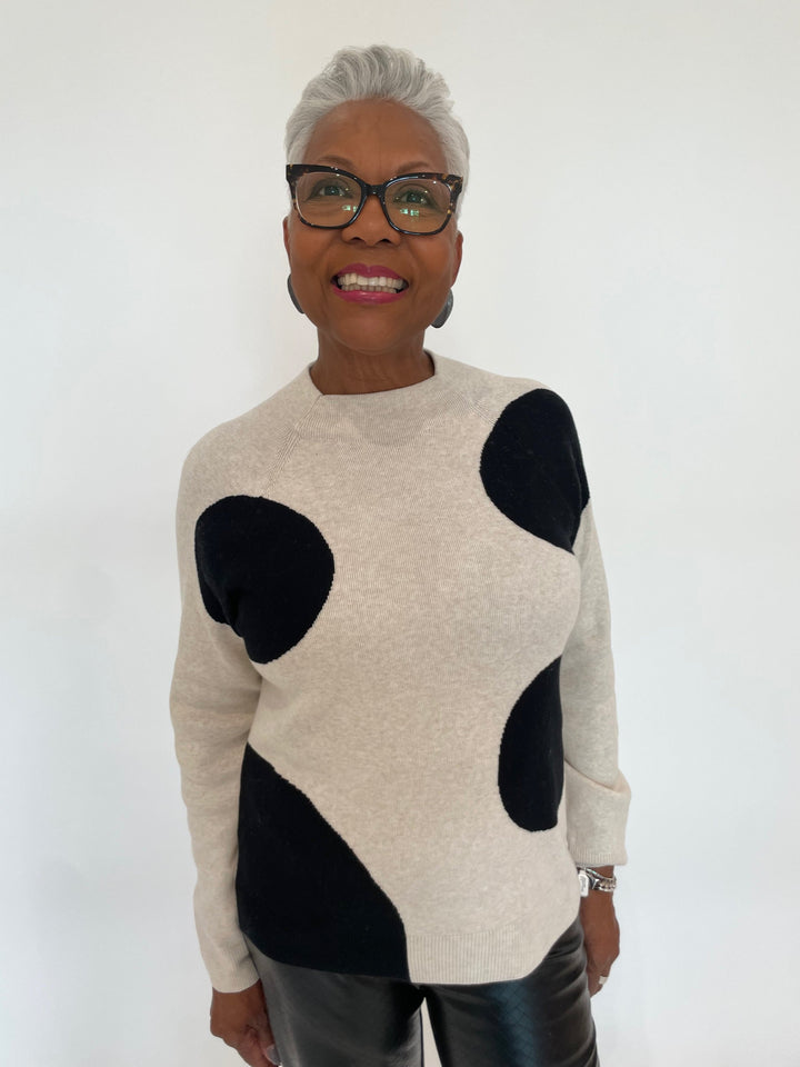 Oui Dannie Dotted Pullover Sweater in Off White/Black available at Barbara Katz