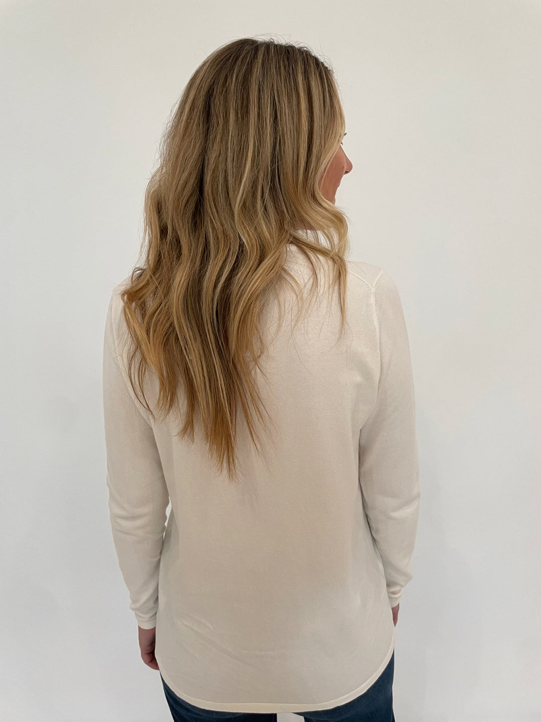 Edinburgh Knitwear Cotton Cloud Long Sleeve Crew Top in White available at Barbara Katz