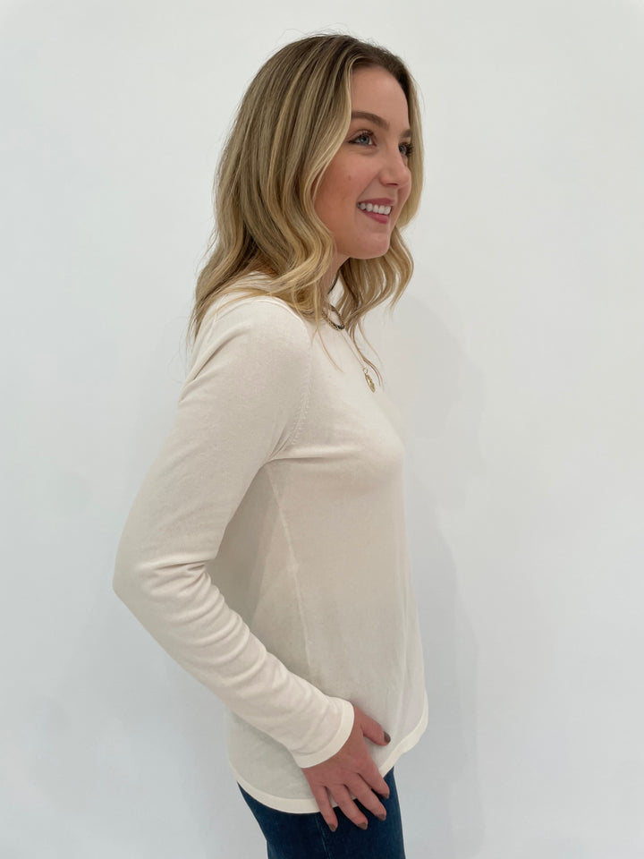 Edinburgh Knitwear Cotton Cloud Long Sleeve Crew Top in White available at Barbara Katz