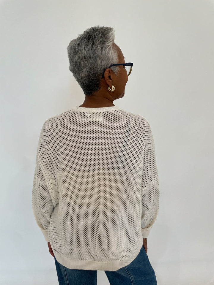 Edinburgh Knitwear Textured Crew Sweater in White available at Barbara Katz