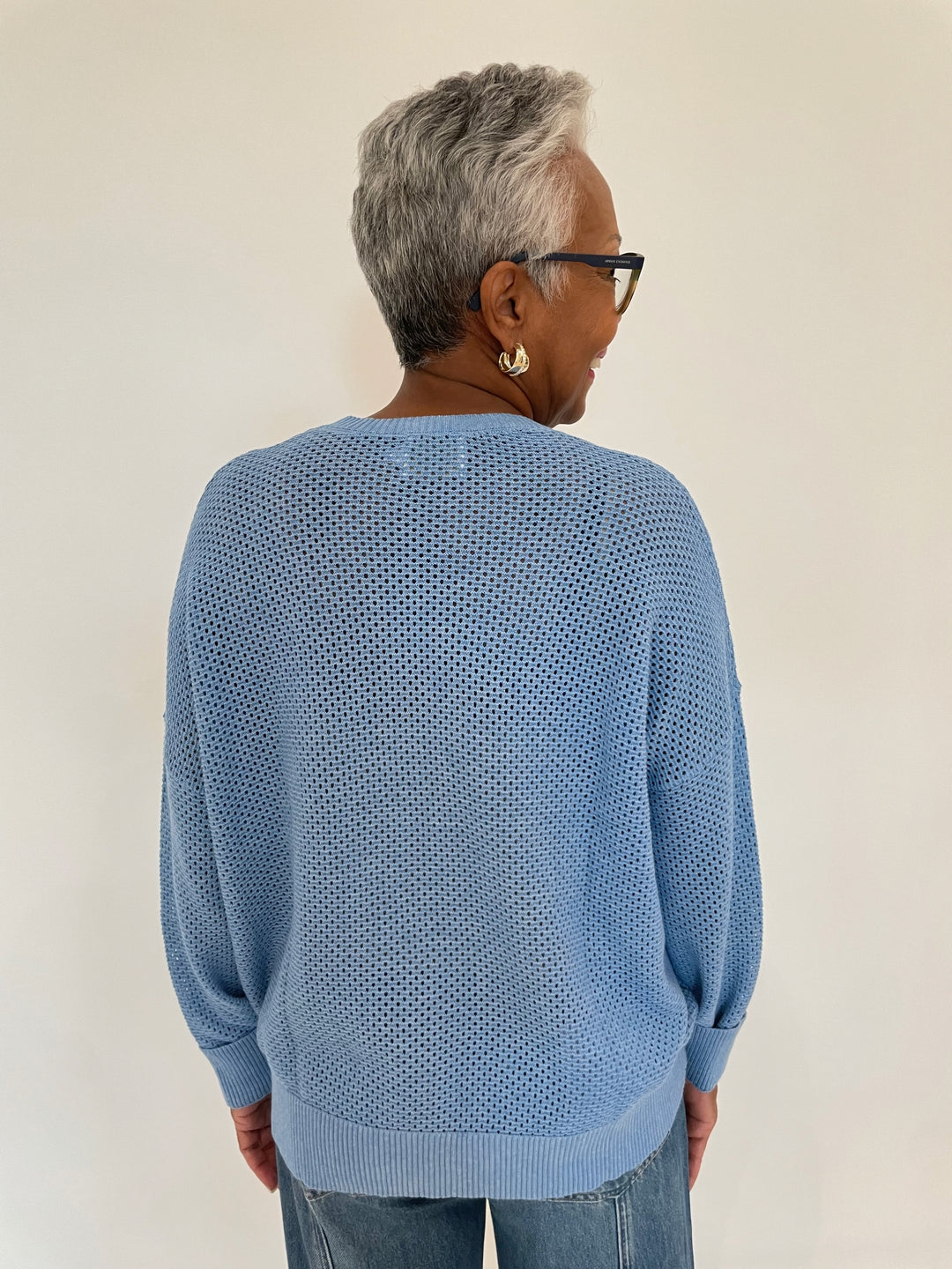 Edinburgh Knitwear Textured Long Sleeve Sweater in Blue Heather available at Barbara Katz