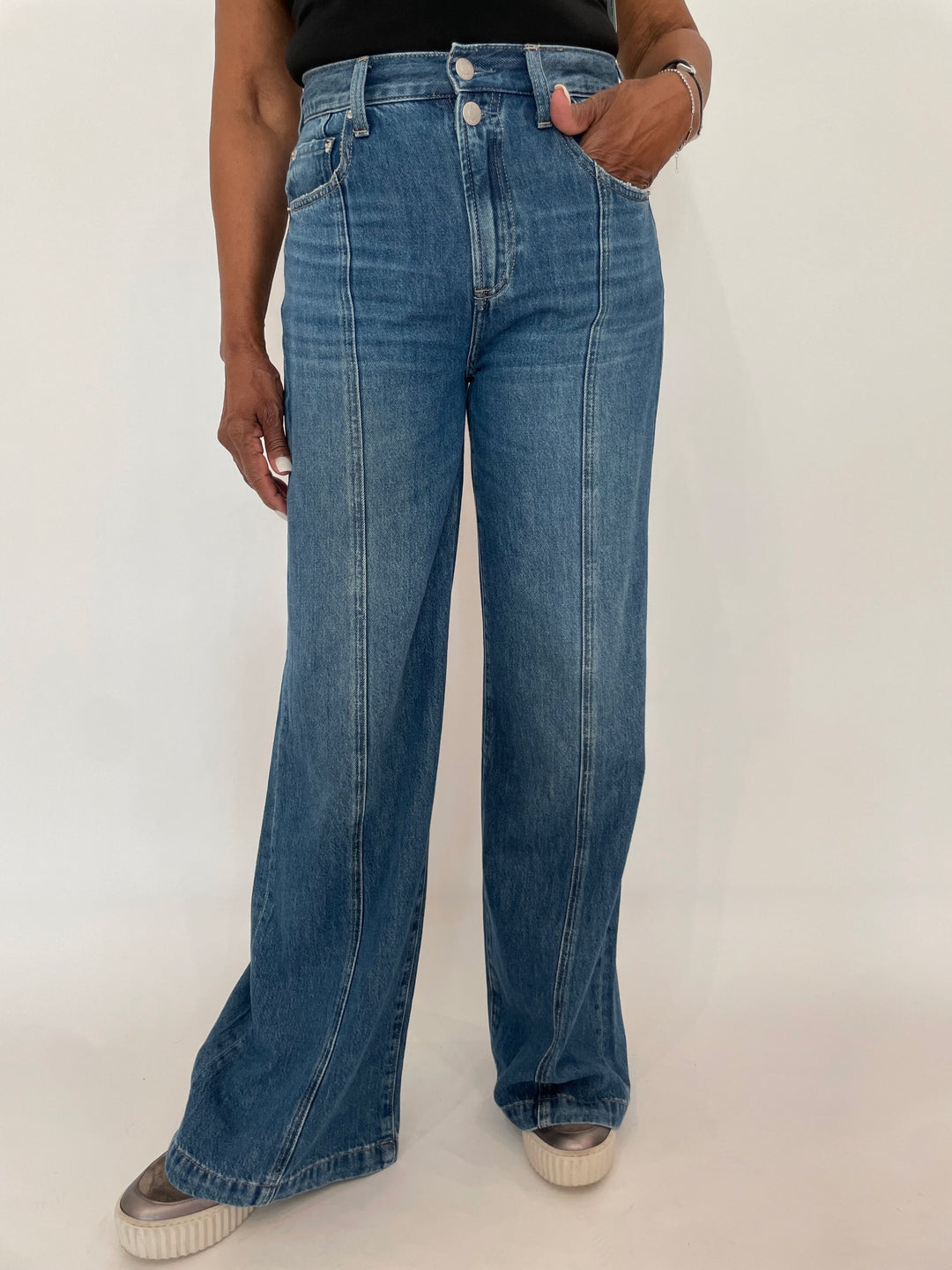 Pistola Jadyn Double Button Low Slung Palazzo Jeans in Celebration available at Barbara Katz