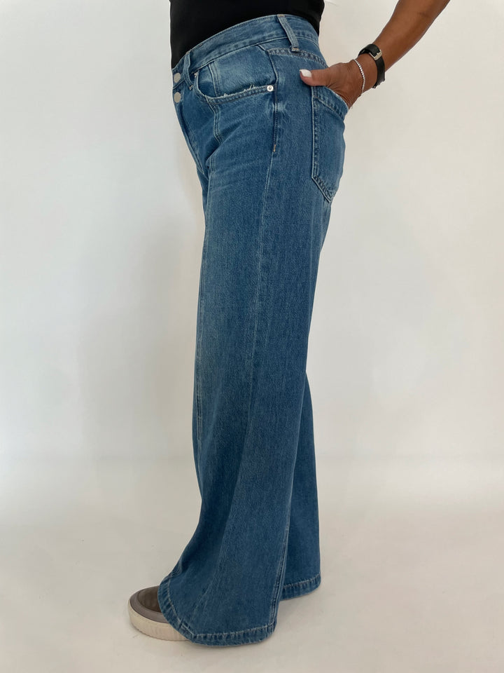 Pistola Jadyn Double Button Low Slung Palazzo Denim in Celebration available at Barbara Katz