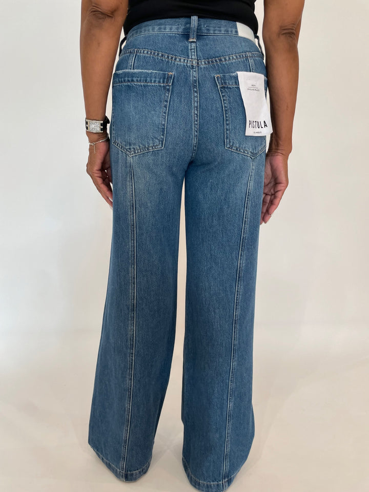 Pistola Jadyn Double Button Low Slung Palazzo Denim Jeans in Celebration available at Barbara Katz