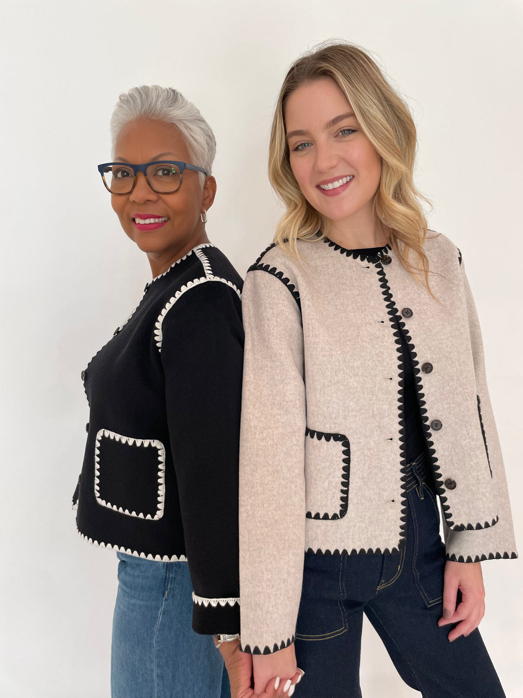 Rails Melanie Whipstitch Jackets in Black and Oatmeal available at Barbara Katz