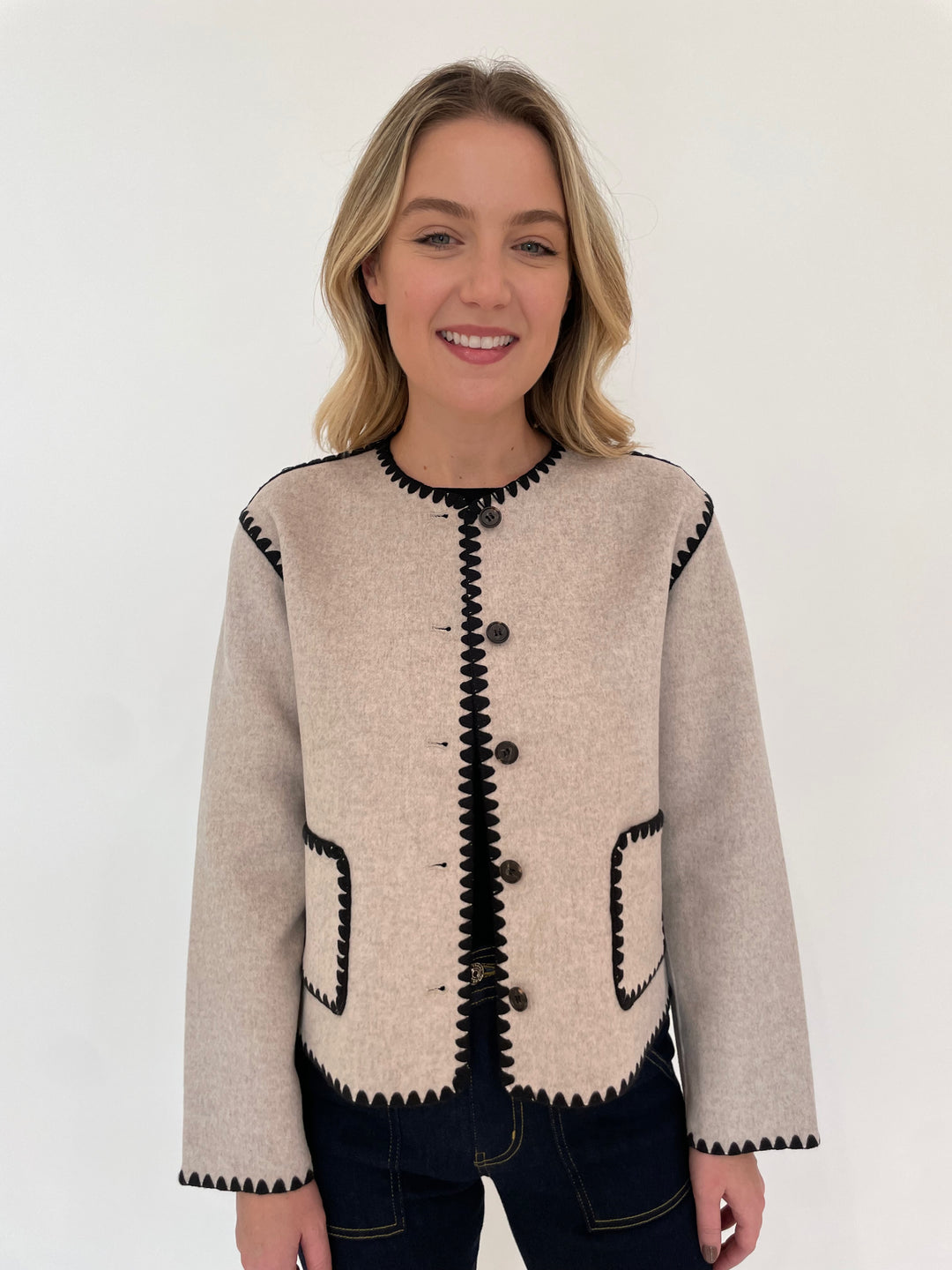 Rails Melanie Whipstitch Jacket in Oatmeal available at Barbara Katz