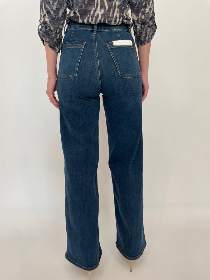 Frame Le Slim Palazzo Bardot Pocket Denim Jeans in Cursive available at Barbara Katz