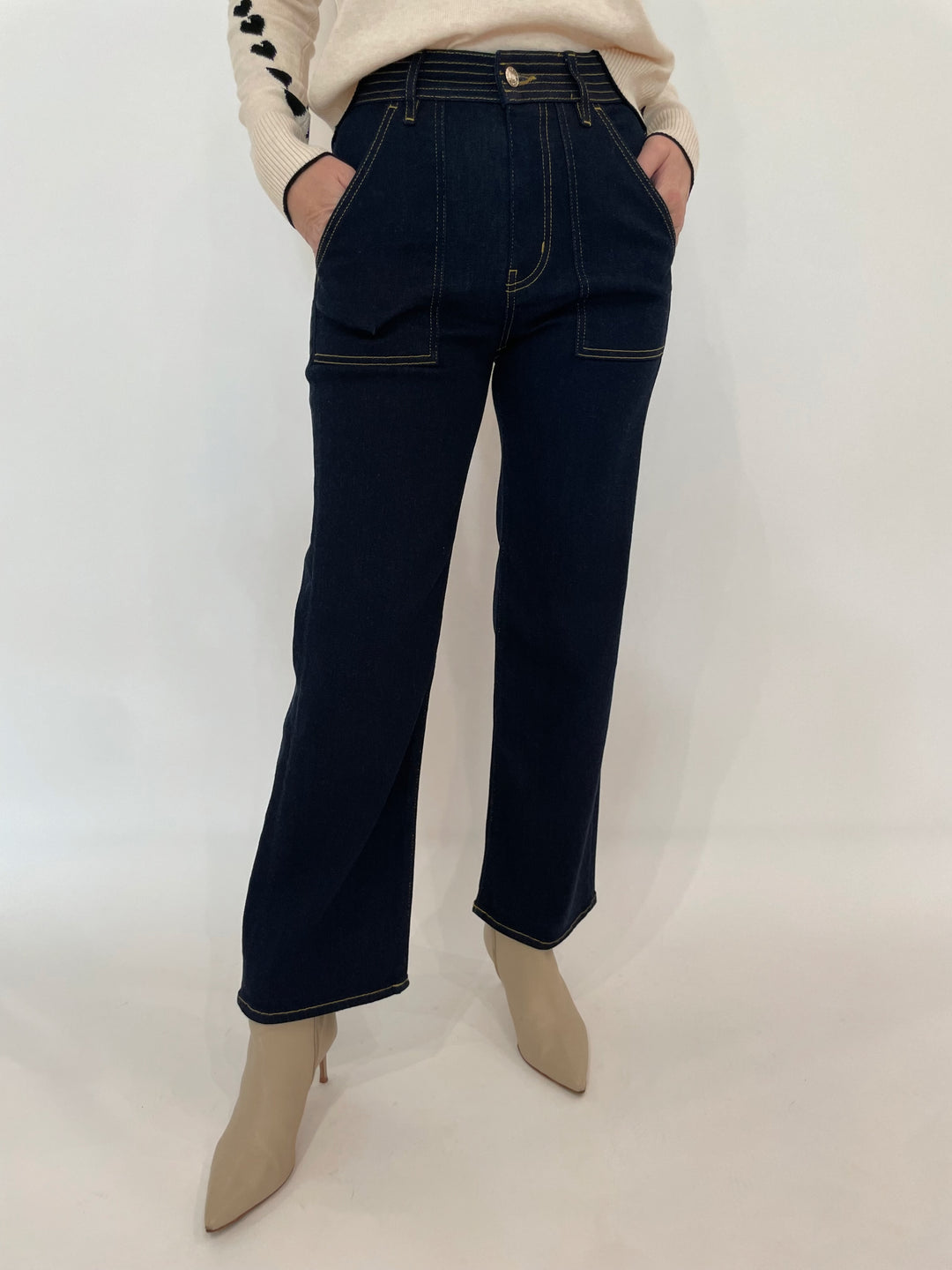 Frame The Trapunto Denim Trousers in Stargirl available at Barbara Katz