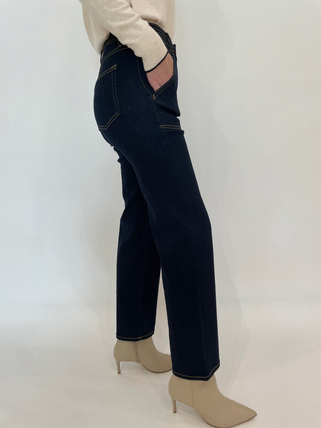 Frame The Trapunto Straight Denim Trousers in Stargirl available at Barbara Katz