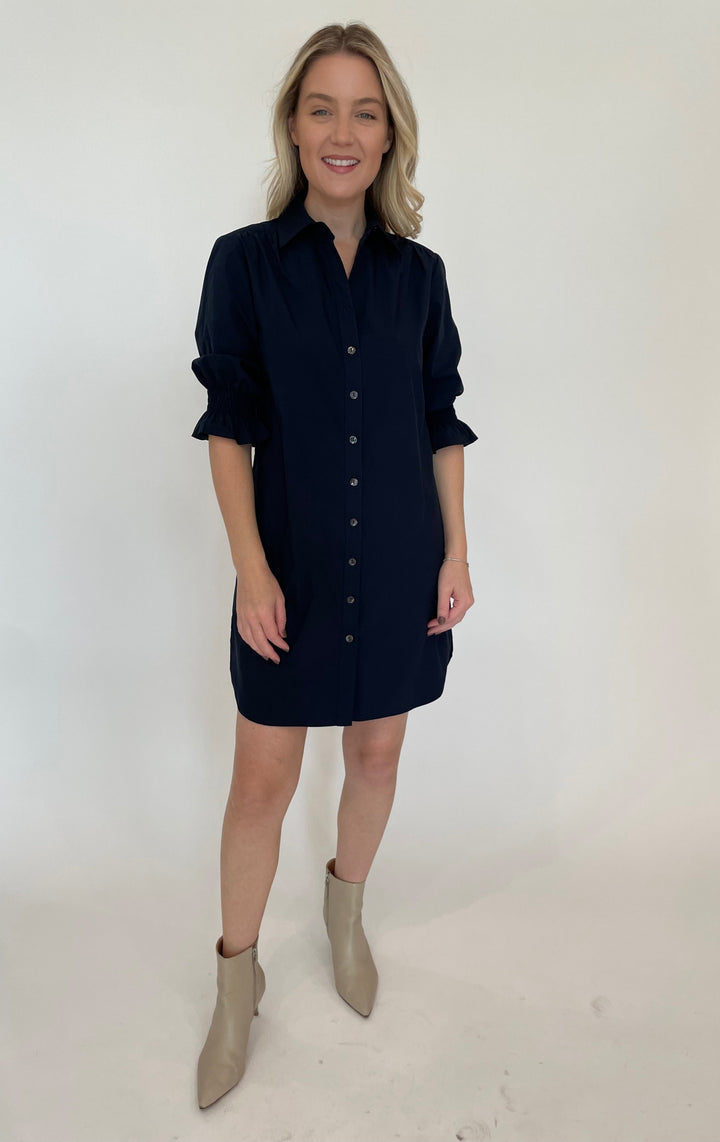 Finley Miller Weathercloth Mini Shirt Dress in Navy available at Barbara Katz