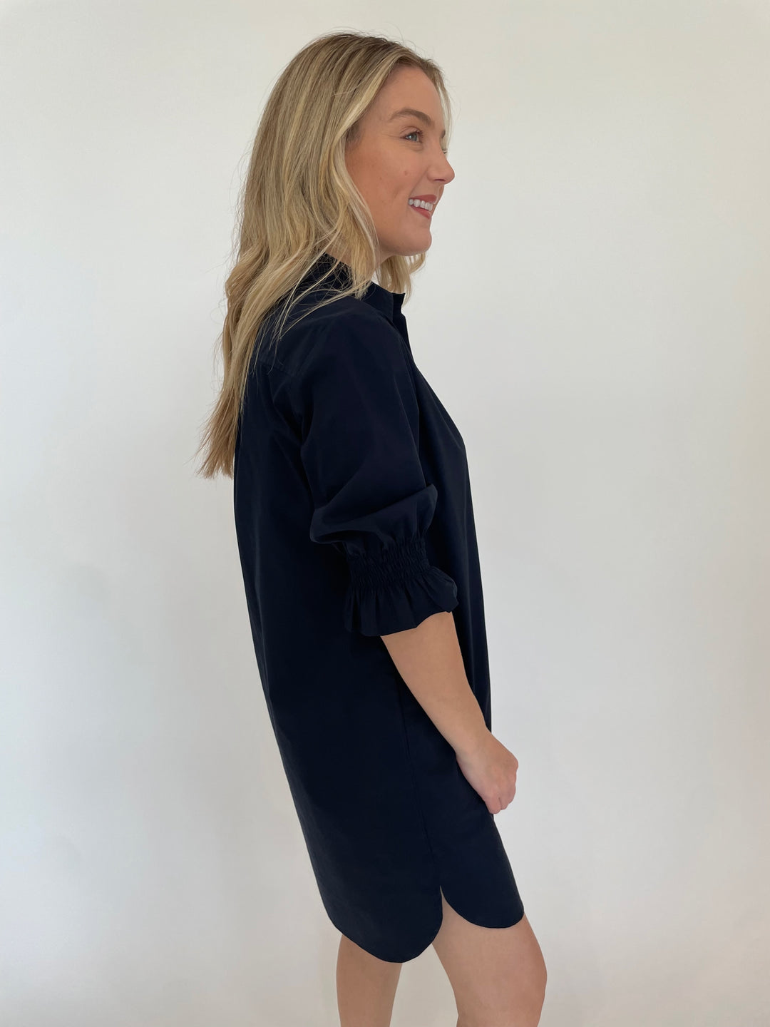 Finley Miller Weathercloth Shirt Dress in Navy available at Barbara Katz