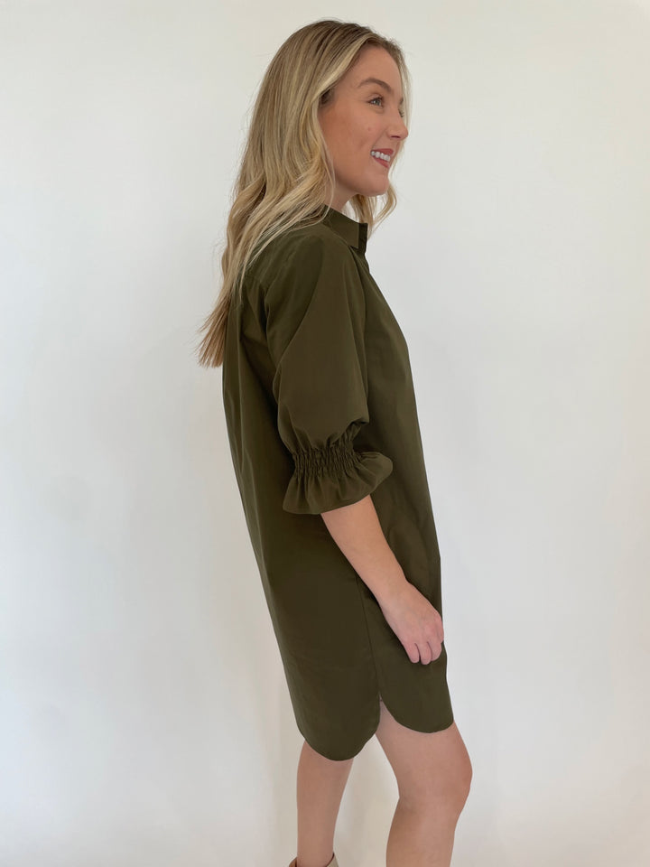 Finley Miller Weathercloth Shirt Dress in Olive available at Barbara Katz