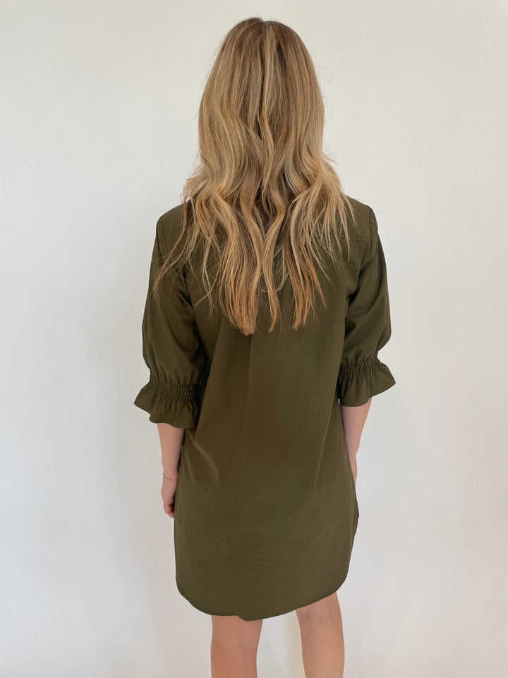 Finley Miller Weathercloth Shirt Dress in Olive available at Barbara Katz