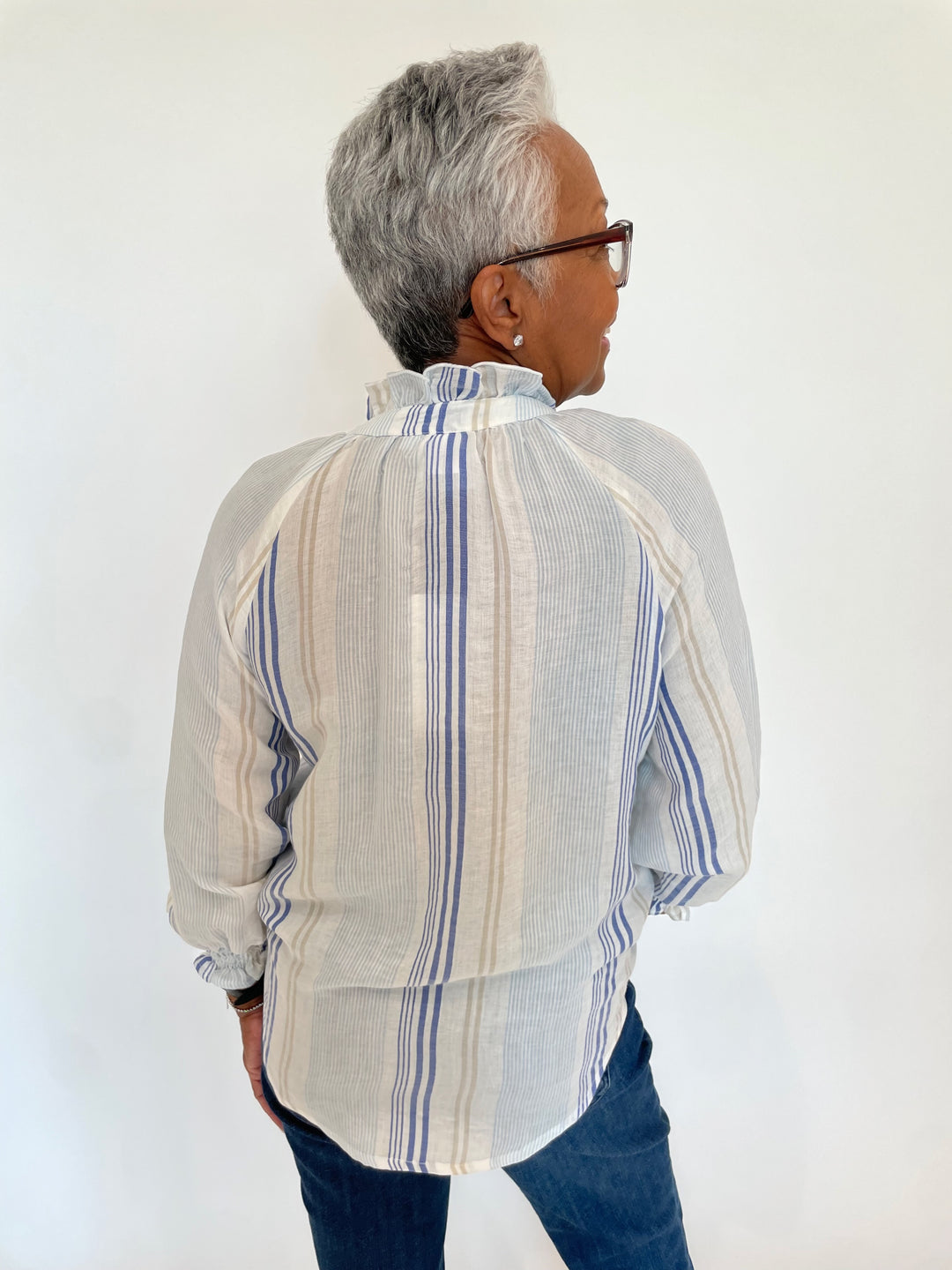 Finley Fiona Stripe Voile Shirt in Tan/Blue/White available at Barbara Katz