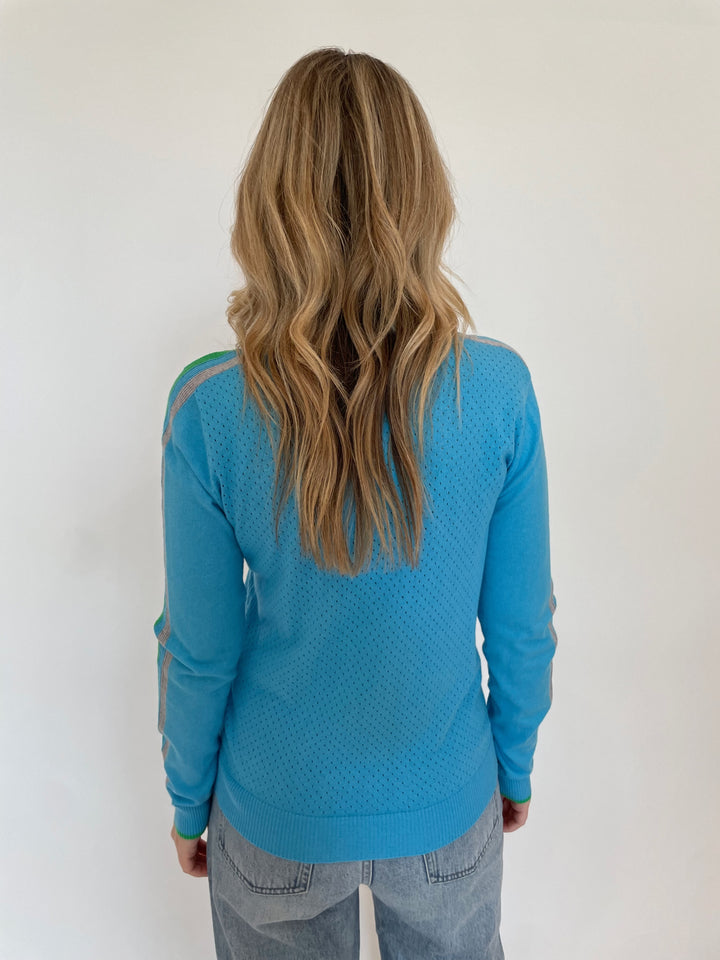 Pure Amici Mayer Crew Neck With Trim Sweater in Turquoise/Green available at Barbara Katz