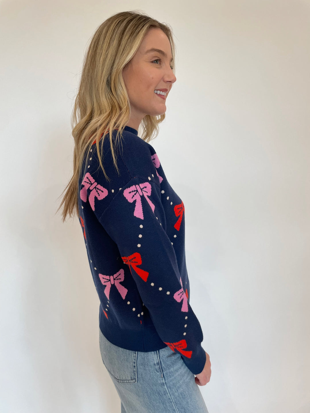 BK Trudy Ribbon Knit Long Sleeve Sweater in Navy available at Barbara Katz