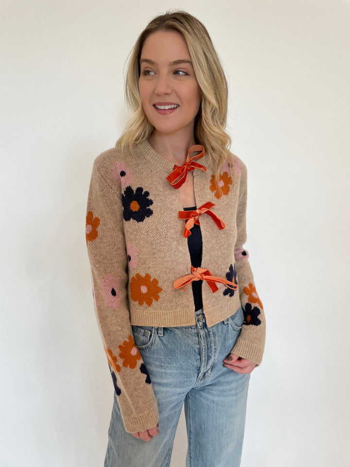 BK Daisy Flower Knit Cardigan in Beige available at Barbara Katz