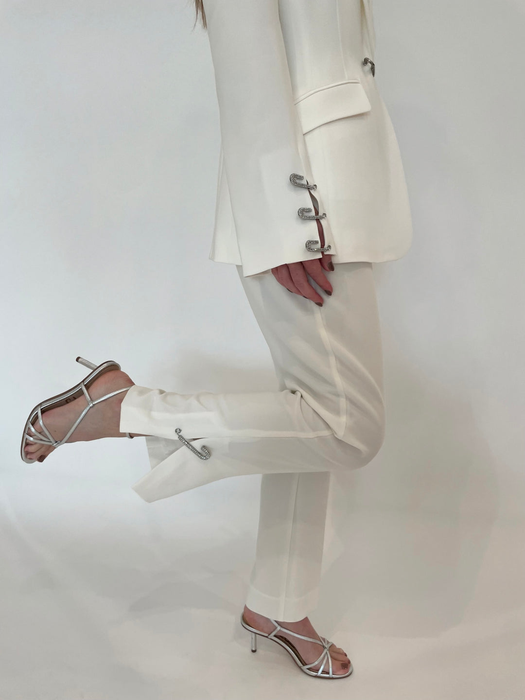 Cinq a Sept Rhinestone Pin Cropped Kerry Pants in Ivory available at Barbara Katz