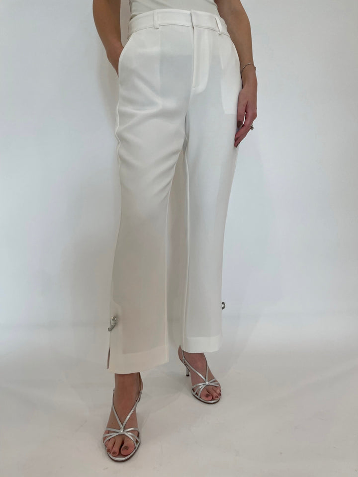 Cinq a Sept Rhinestone Pin Cropped Kerry Pants in Ivory available at Barbara Katz