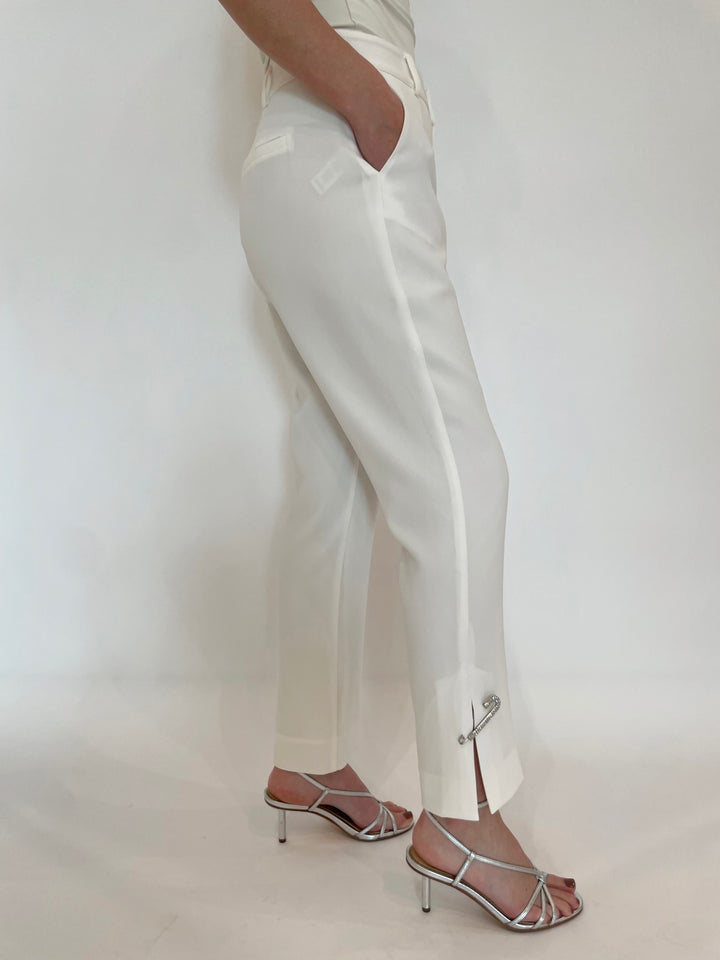 Cinq a Sept Rhinestone Pin Cropped Kerry Pants in Ivory available at Barbara Katz