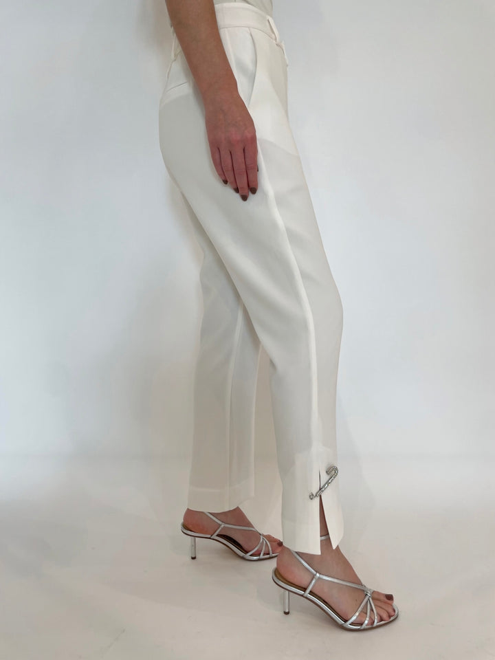 Cinq a Sept Rhinestone Pin Cropped Kerry Pants in Ivory available at Barbara Katz