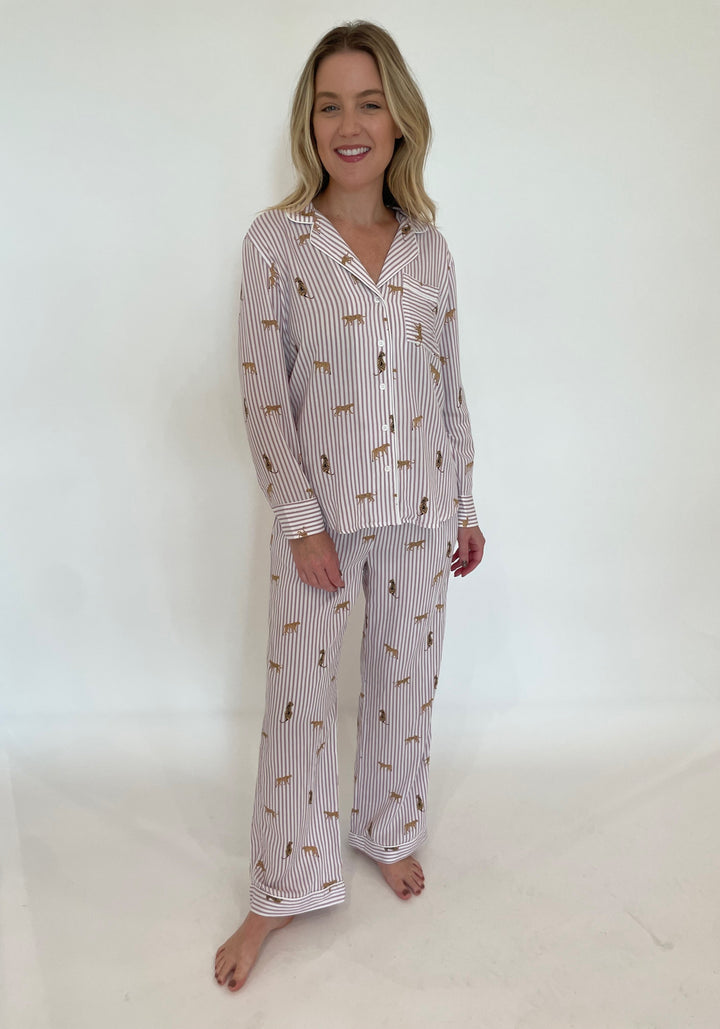 Rails Luna Pajama Set in Rose Stripe Cats print available at Barbara Katz