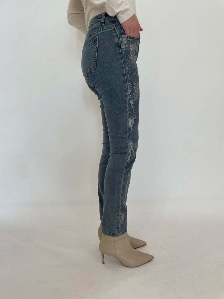 BK Doris Silver Coated Spots Denim Skinny Jeans available at Barbara Katz