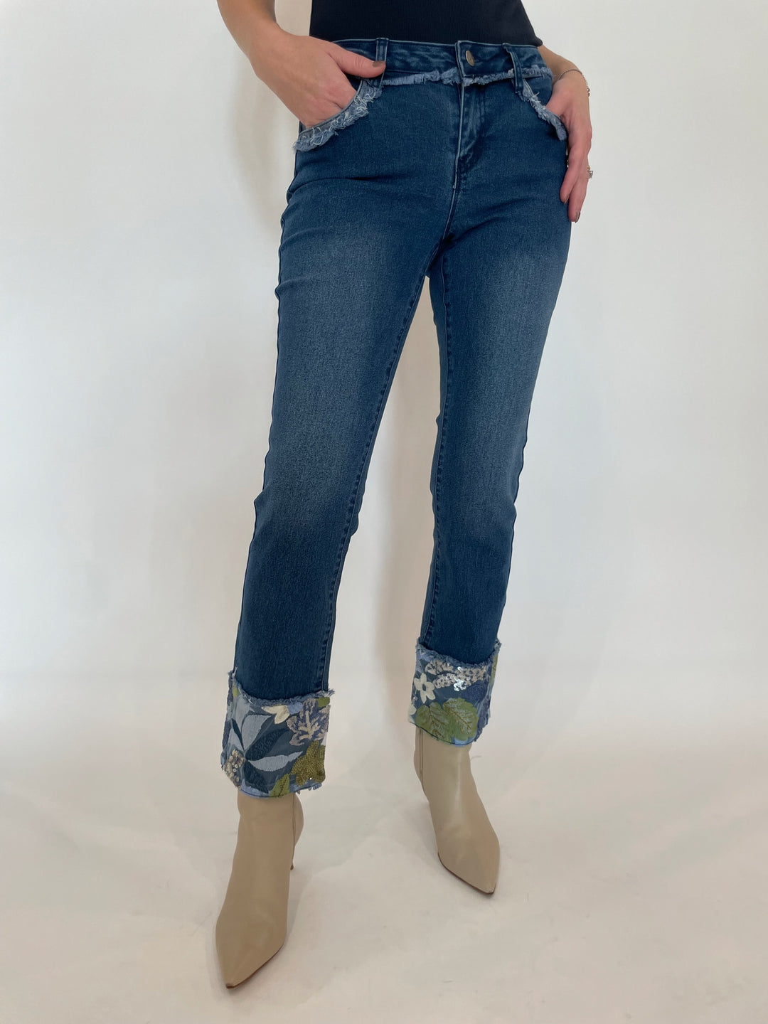 BK Gloria Sequin Fold Denim Jeans available at Barbara Katz