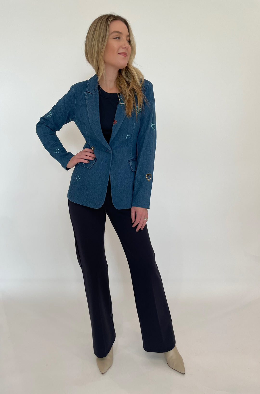 BK Aurora Blazer With Hearts in Denim available at Barbara Katz