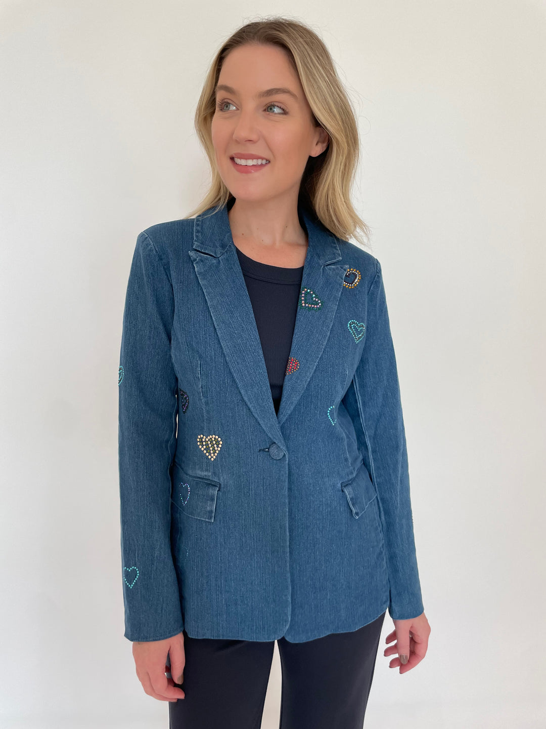 BK Aurora Denim Blazer With Hearts available at Barbara Katz