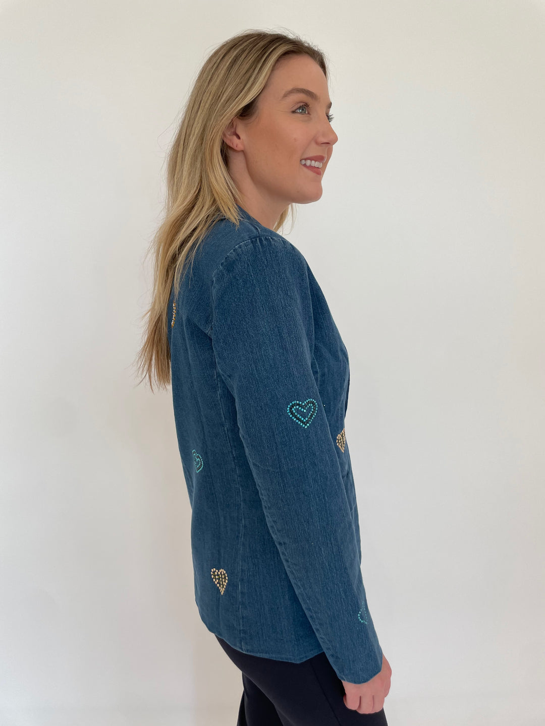 BK Aurora Long Sleeve Denim Blazer With Hearts available at Barbara Katz