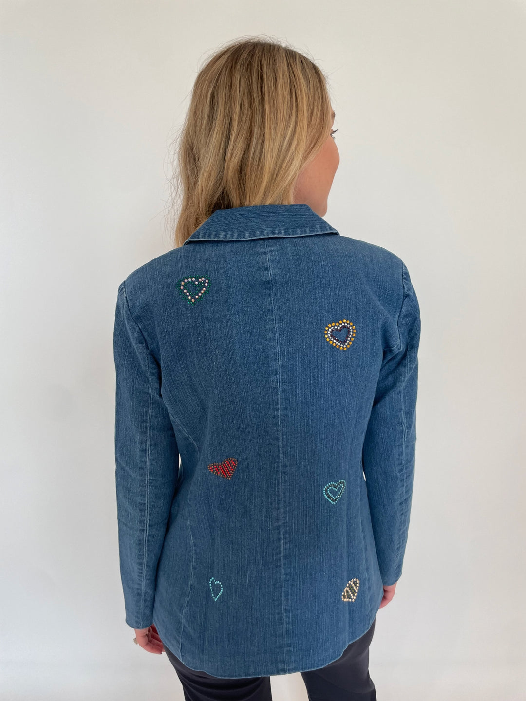 BK Aurora Long Sleeve Denim Blazer With Hearts available at Barbara Katz