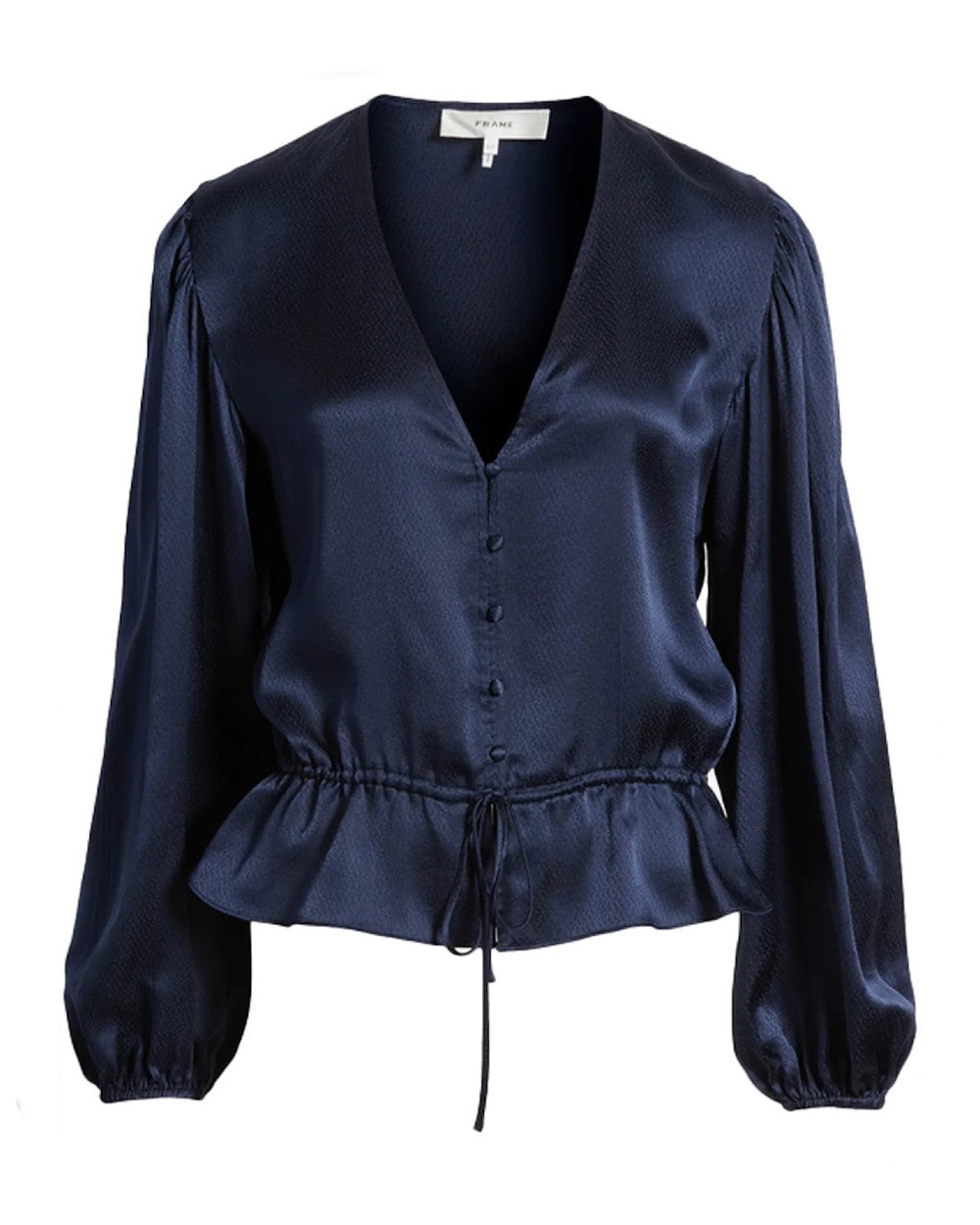 Frame Navy Cinched V-Neck Blouse