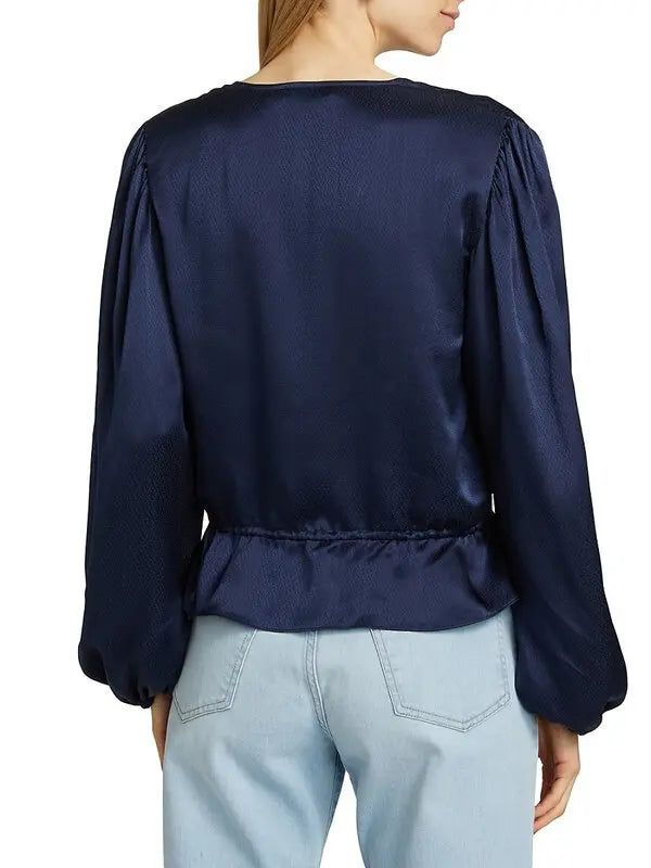 Frame Cinched V-Neck Blouse - Navy