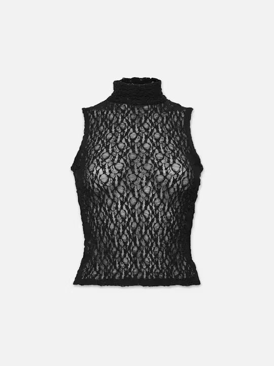 Frame Sleeveless Mesh Mockneck Top