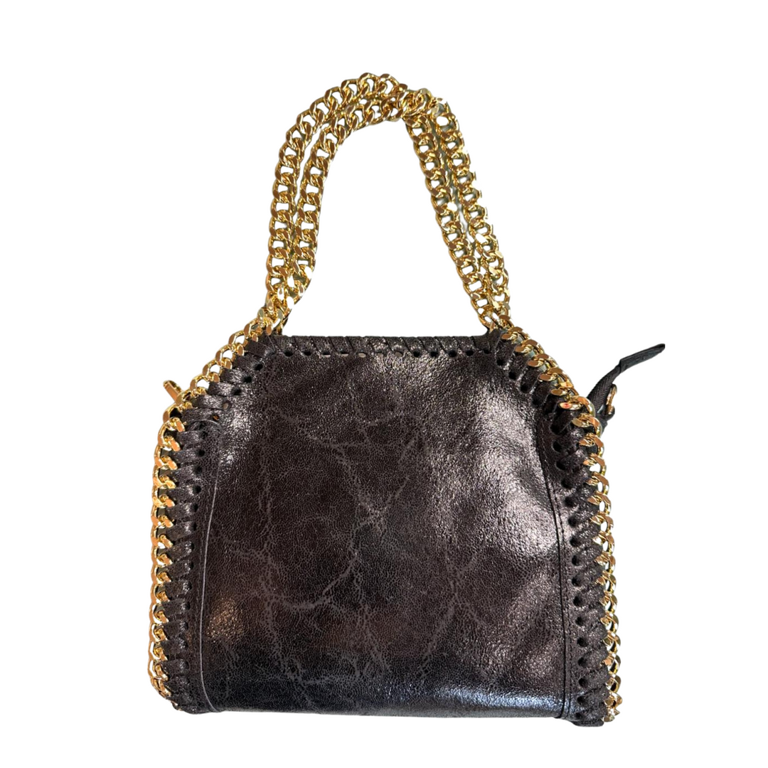 Barbara Katz Metallic Luxe Chain Leather Bag - Black