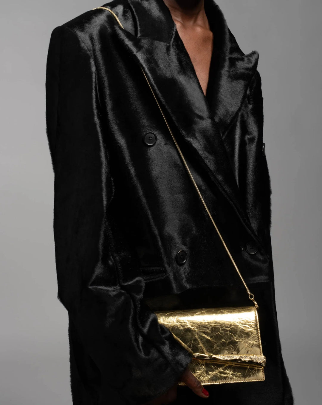 Alexis Bittar Gold Angular Convertible Crossbody Bag in Metallic Gold available at Barbara Katz