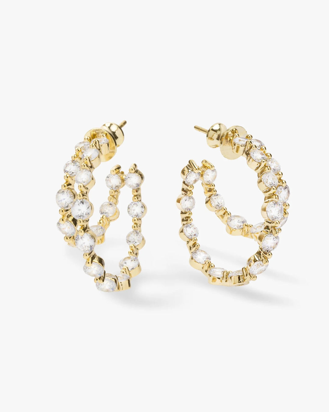 Gold & White Diamondettes She's an Icon Double Hoops