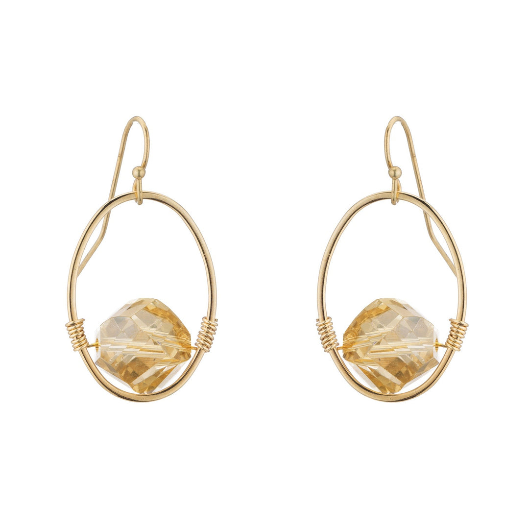 Deborah Grivas Faceted Crystal Oval Gold Wrap Earrings - Champagne